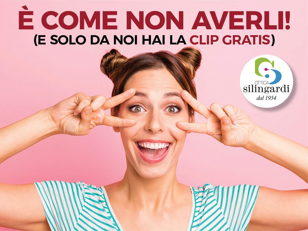 Una montatura che pesa solo 5 grammi e una clip colorata GRATIS per farla diventare sole-vista.